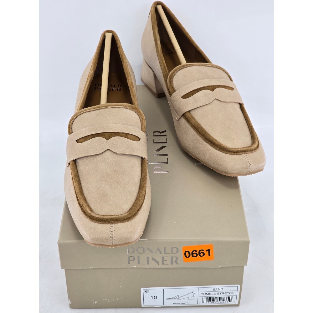 Donald Pliner Tristina Loafers Women 10 Sand Tumble Stretch Block Heel -‎ New